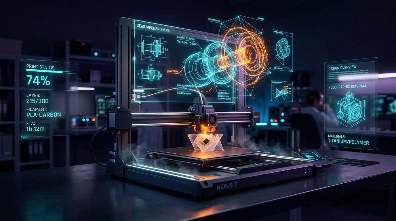 Futuristic AI 3D Printing Setup