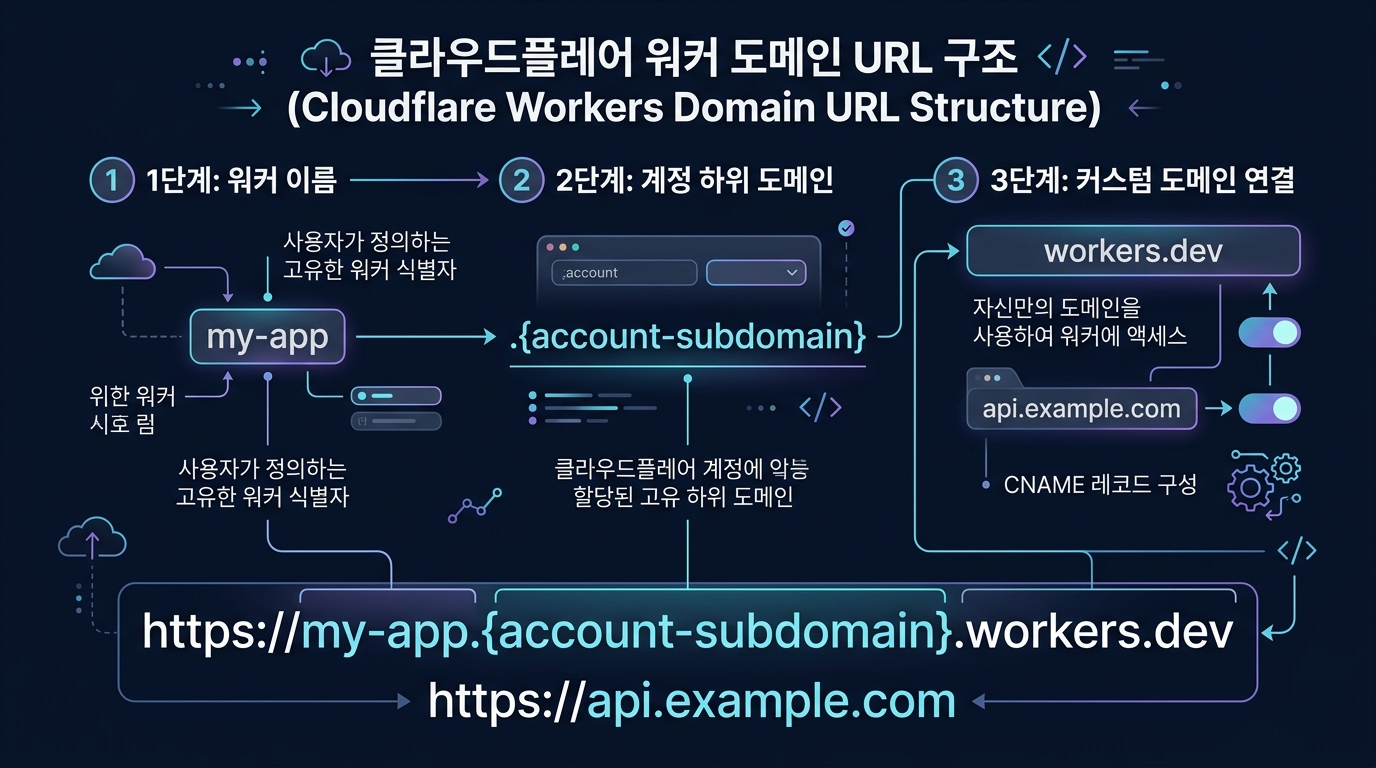 Cloudflare Workers 도메인 설정 구조 개념도