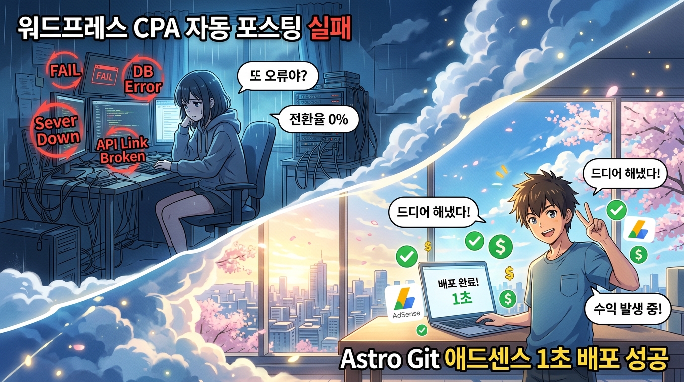 워드프레스 CPA vs Astro 애드센스 비교 인포그래픽